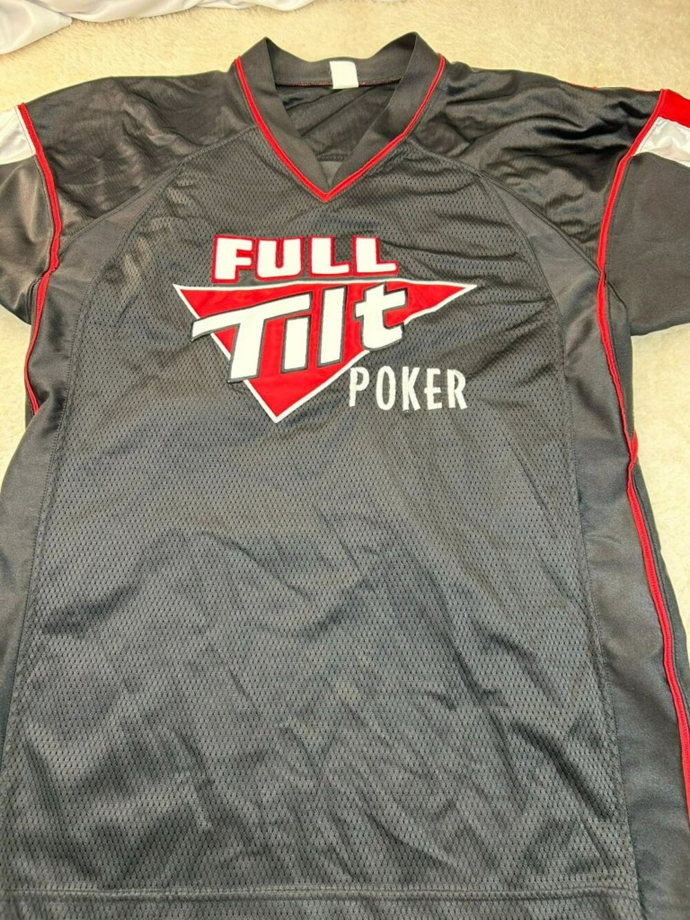 Full Tilt Poker Baseball Style Jersey Black Red Number 27 J.B. Large USA Made